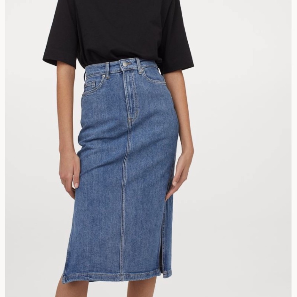 Lucky Brand Vintage Midi Denim Distressed Skirt